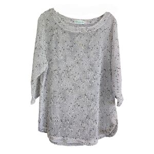 LULU B Women's Open-Knit Round Neck Pullover Sweater, Medium